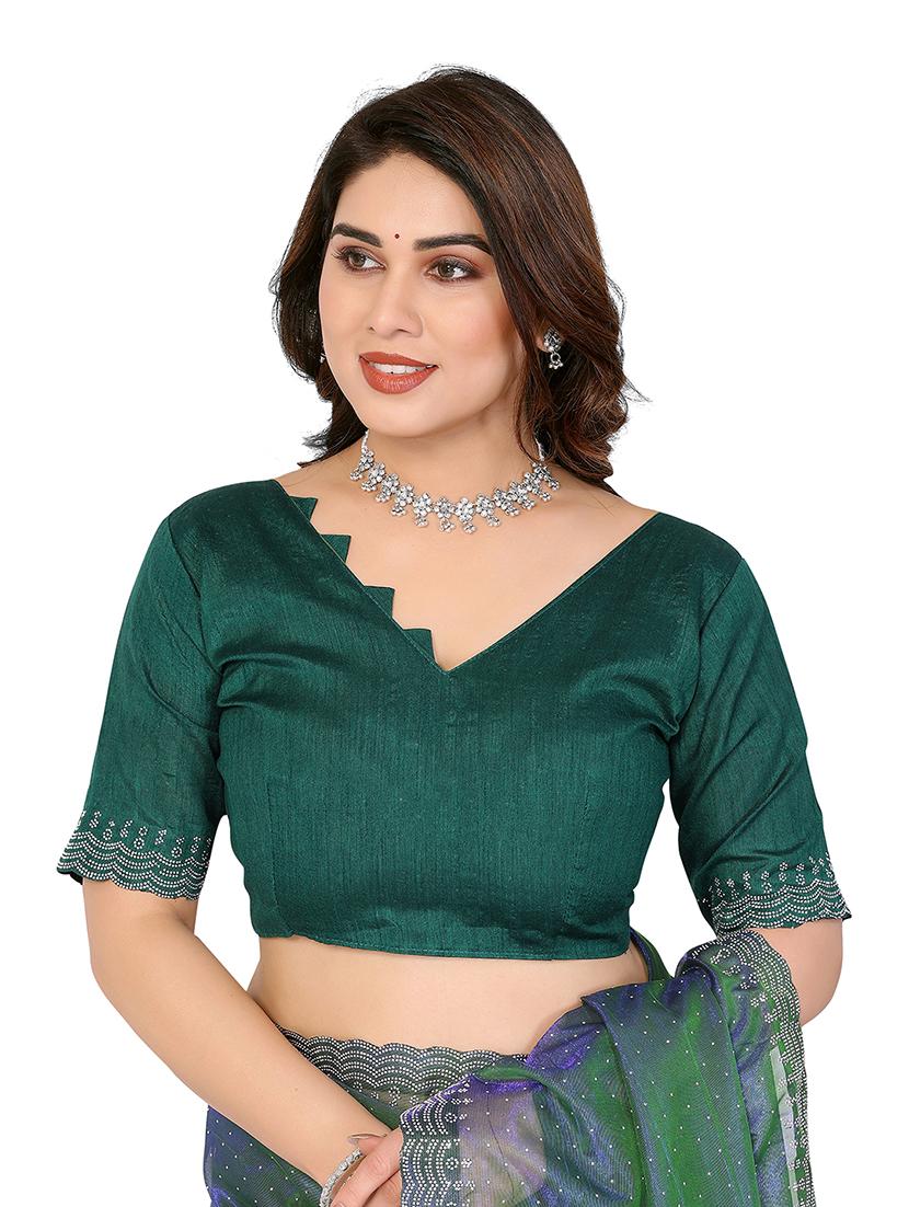 women solid with work embellished saree with blouse - 22048192 - Standard Image - 3