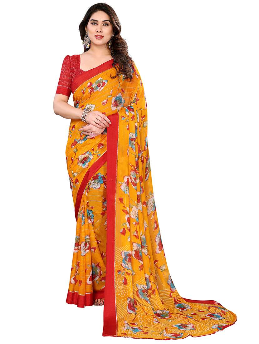 women printed casual wear saree with blouse