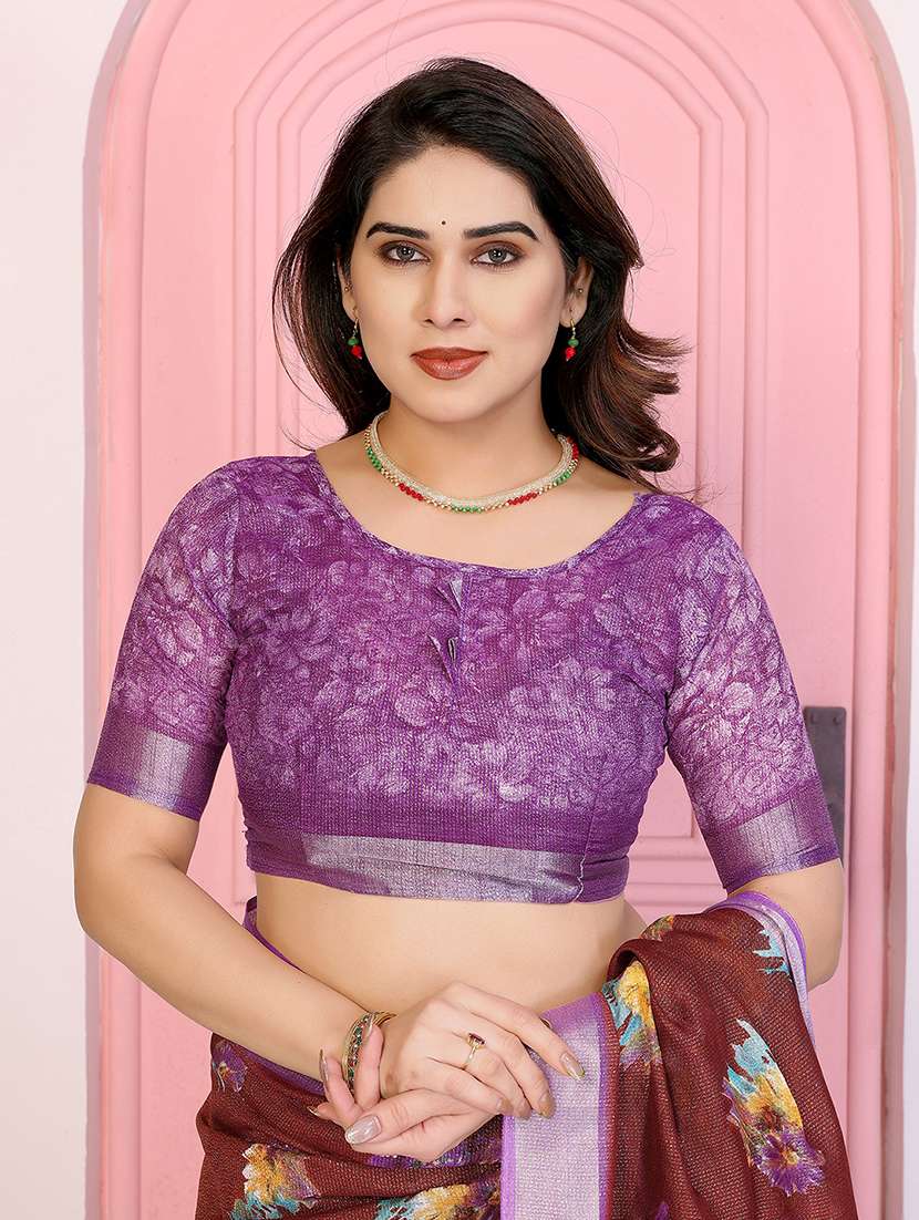 women floral printed saree with blouse - 22048205 -  Standard Image - 3