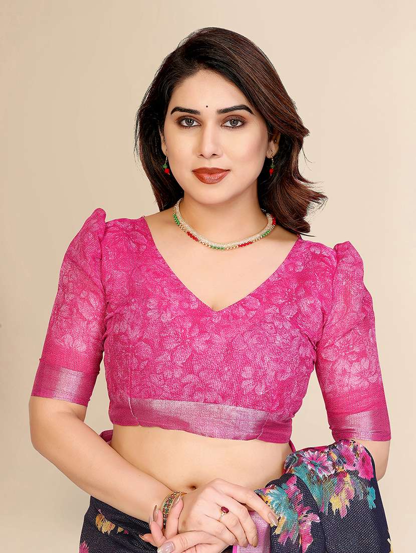 women floral printed saree with blouse - 22048215 -  Standard Image - 3