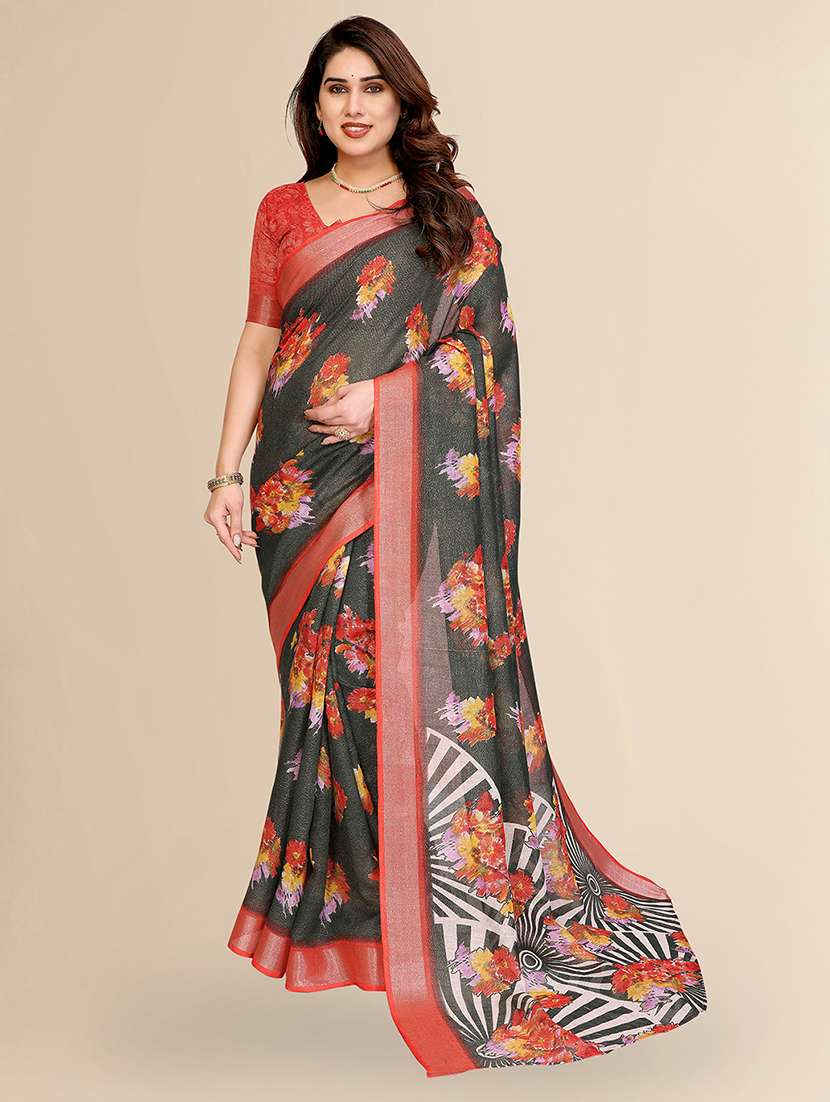 women floral printed saree with blouse