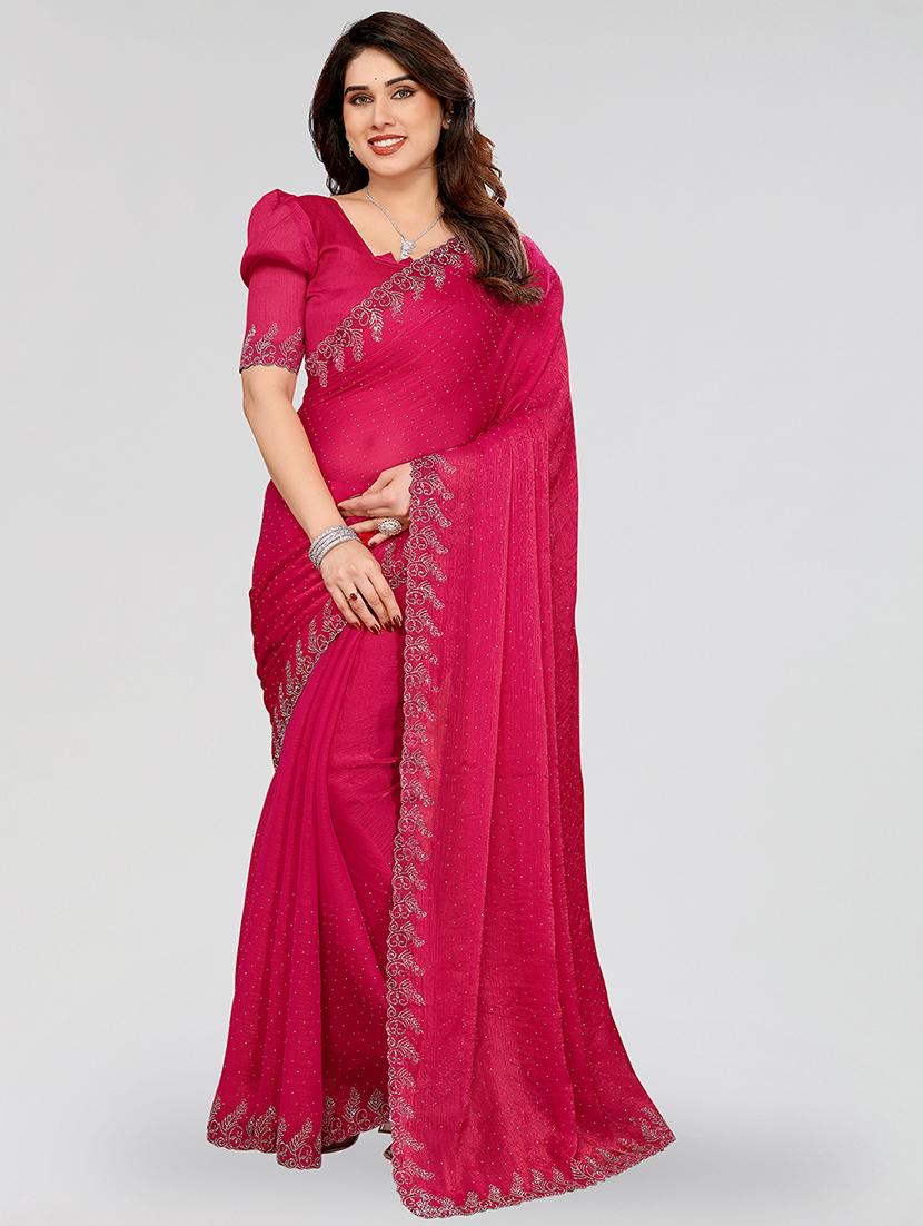 women solid with work embellished saree with blouse - 22048223 - Zoom Image - 0