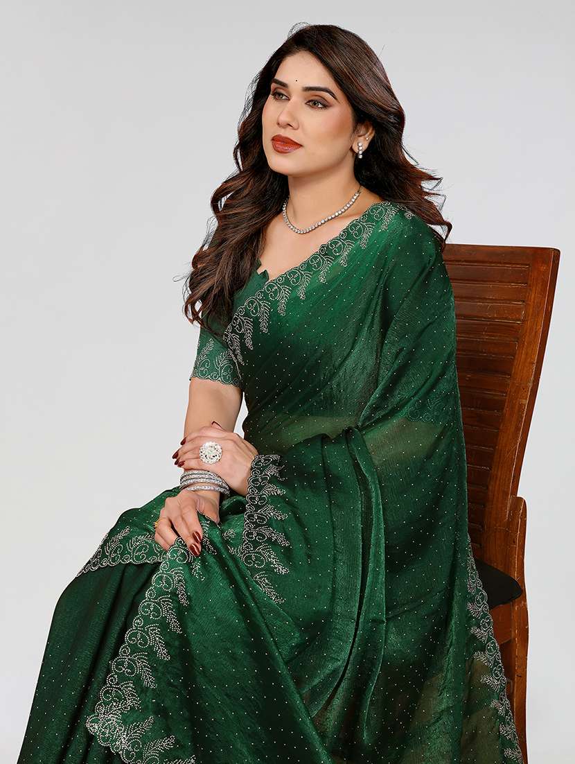 women solid with work embellished saree with blouse - 22048225 - Standard Image - 3