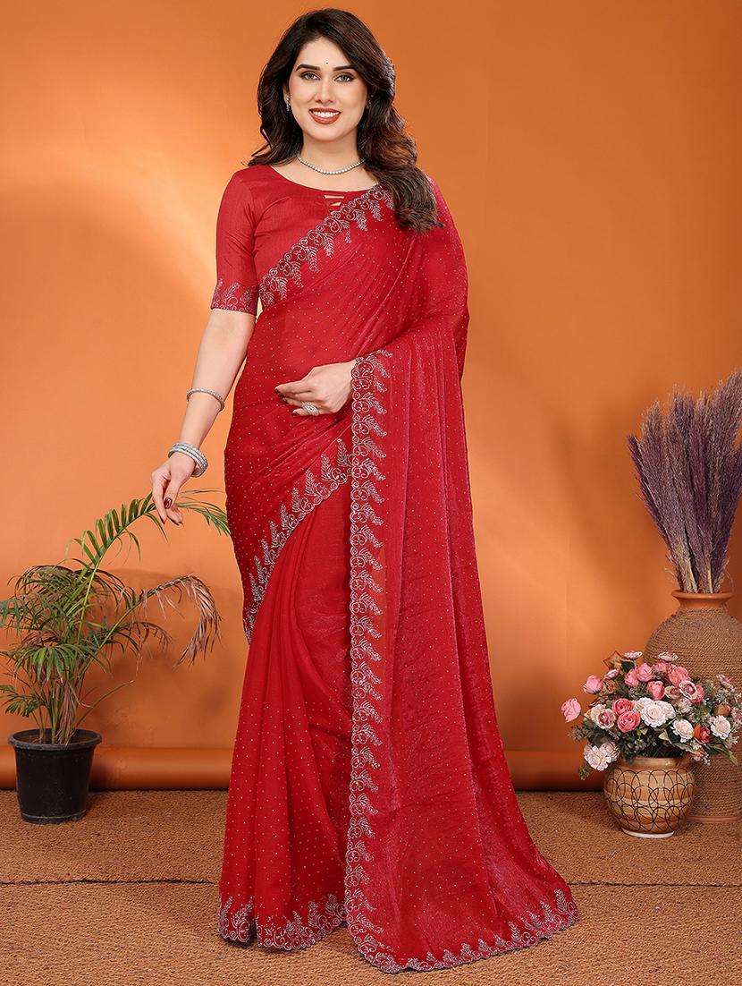 women solid with work embellished saree with blouse - 22048233 -  Zoom Image - 0