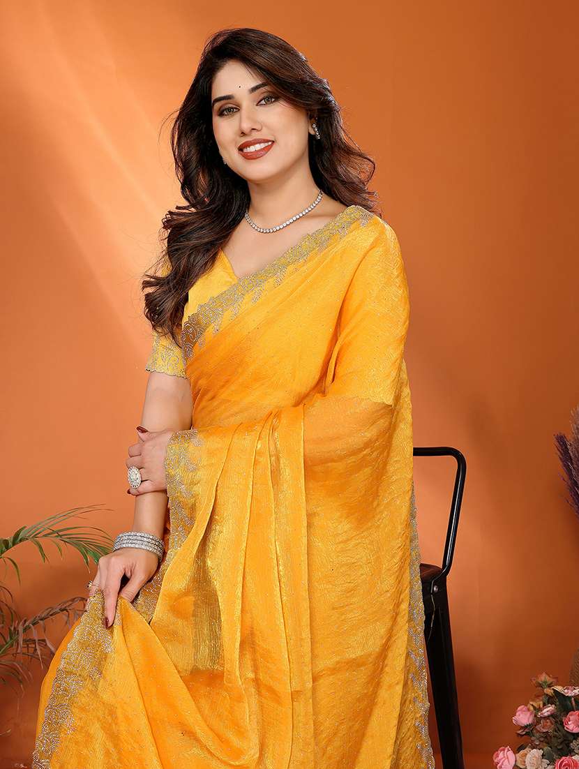 women solid with work embellished saree with blouse - 22048234 - Standard Image - 3
