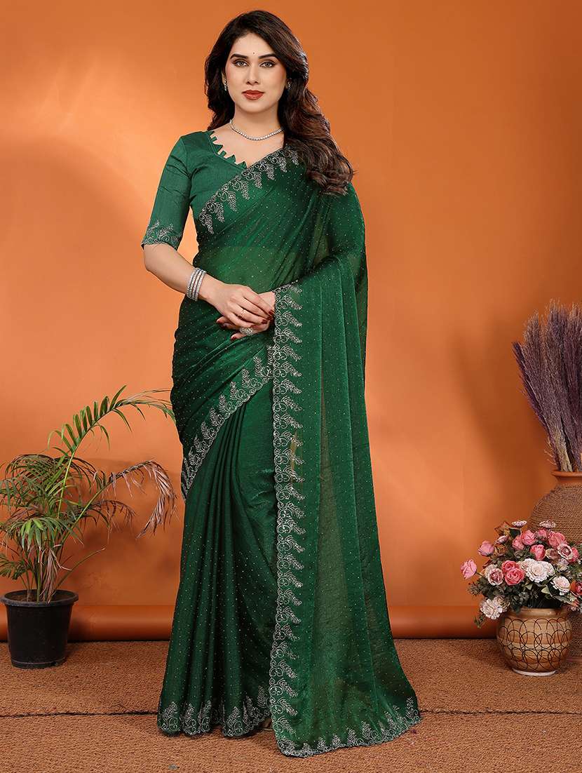 women solid with work embellished saree with blouse - 22048237 - Zoom Image - 0