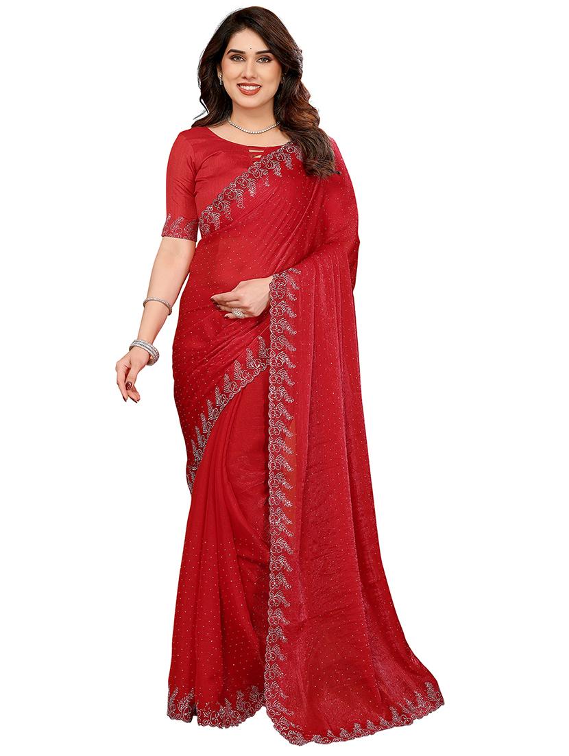 women solid with work embellished saree with blouse - 22048239 -  Zoom Image - 0