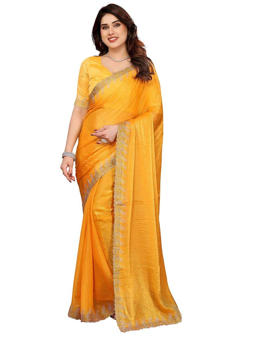 women solid with work embellished saree with blouse - 22048240 - Zoom Image - 0