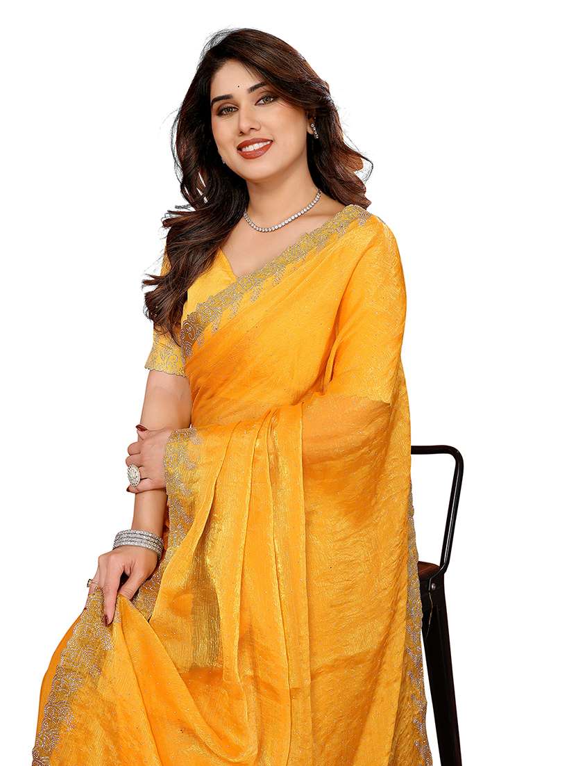 women solid with work embellished saree with blouse - 22048240 - Standard Image - 3