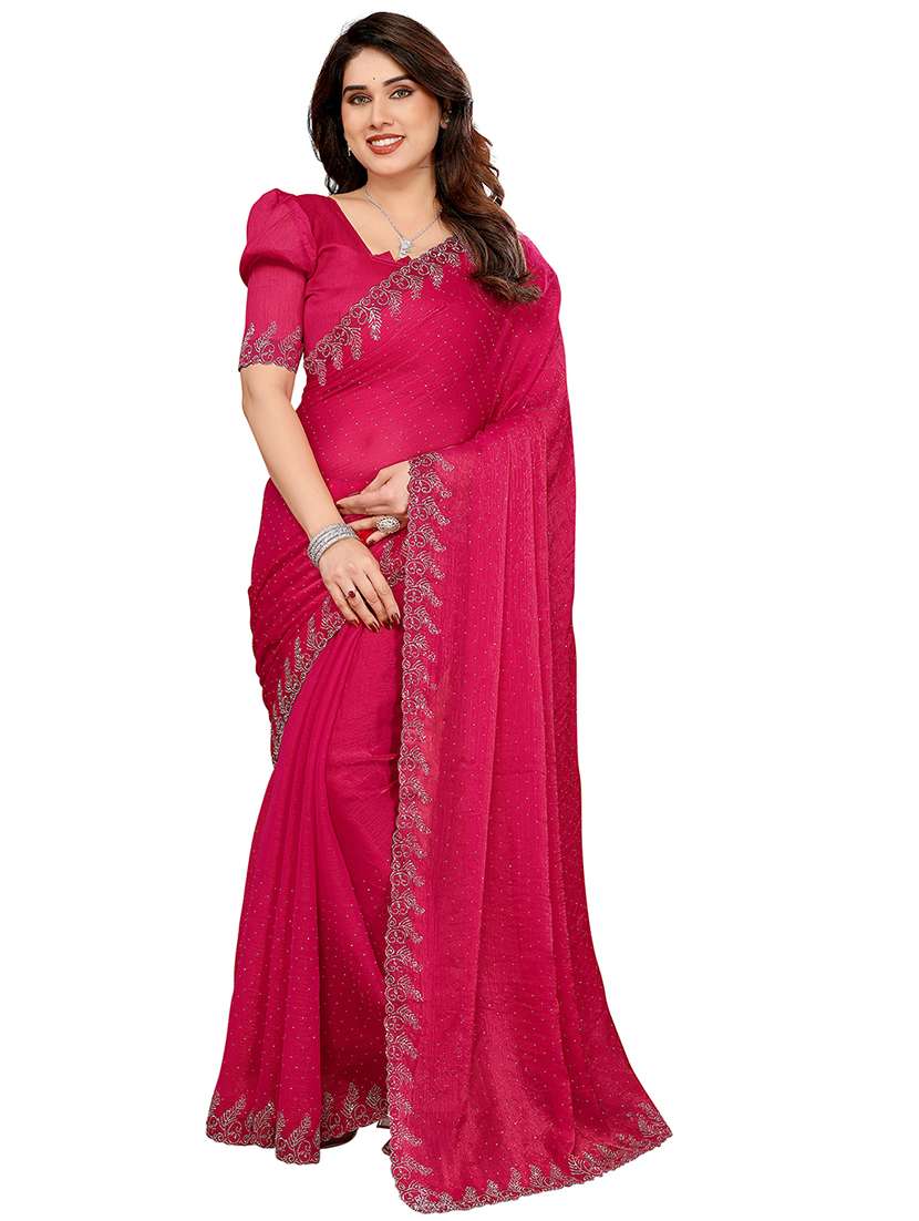 women solid with work embellished saree with blouse - 22048241 -  Zoom Image - 0