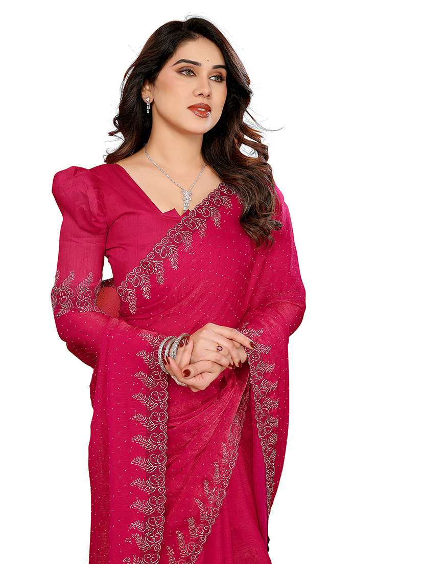 women solid with work embellished saree with blouse - 22048241 - Standard Image - 3