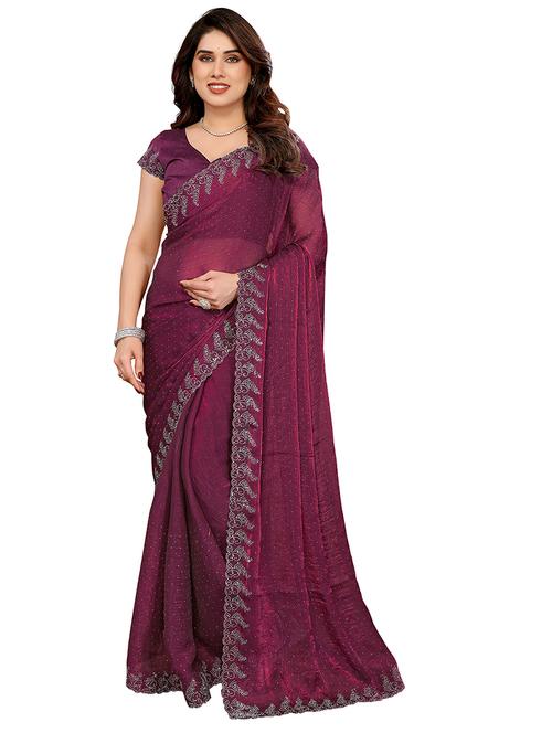 women solid with work embellished saree with blouse - 22048242 - Standard Image - 0
