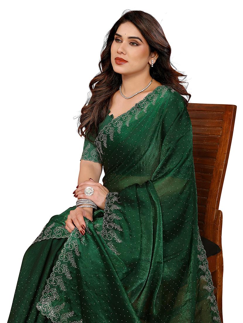 women solid with work embellished saree with blouse - 22048243 - Standard Image - 3