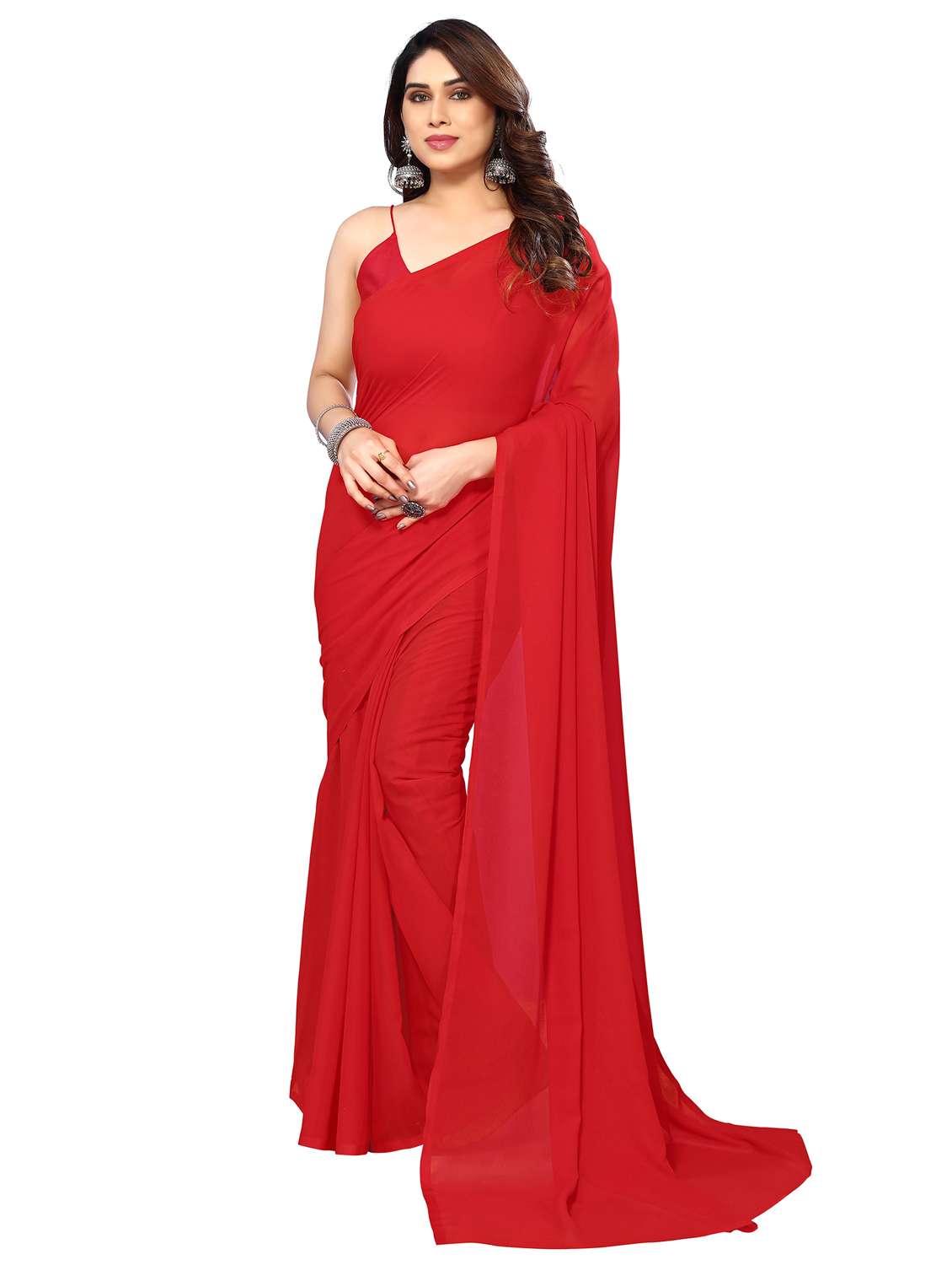 women solid plain saree with blouse - 22048251 -  Zoom Image - 0