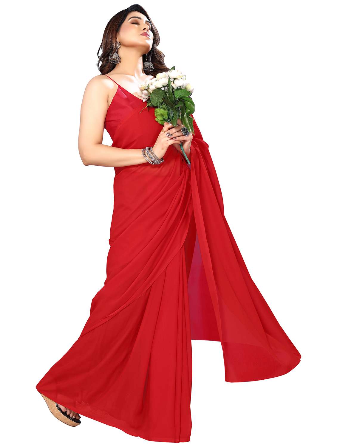 women solid plain saree with blouse - 22048251 - Standard Image - 3