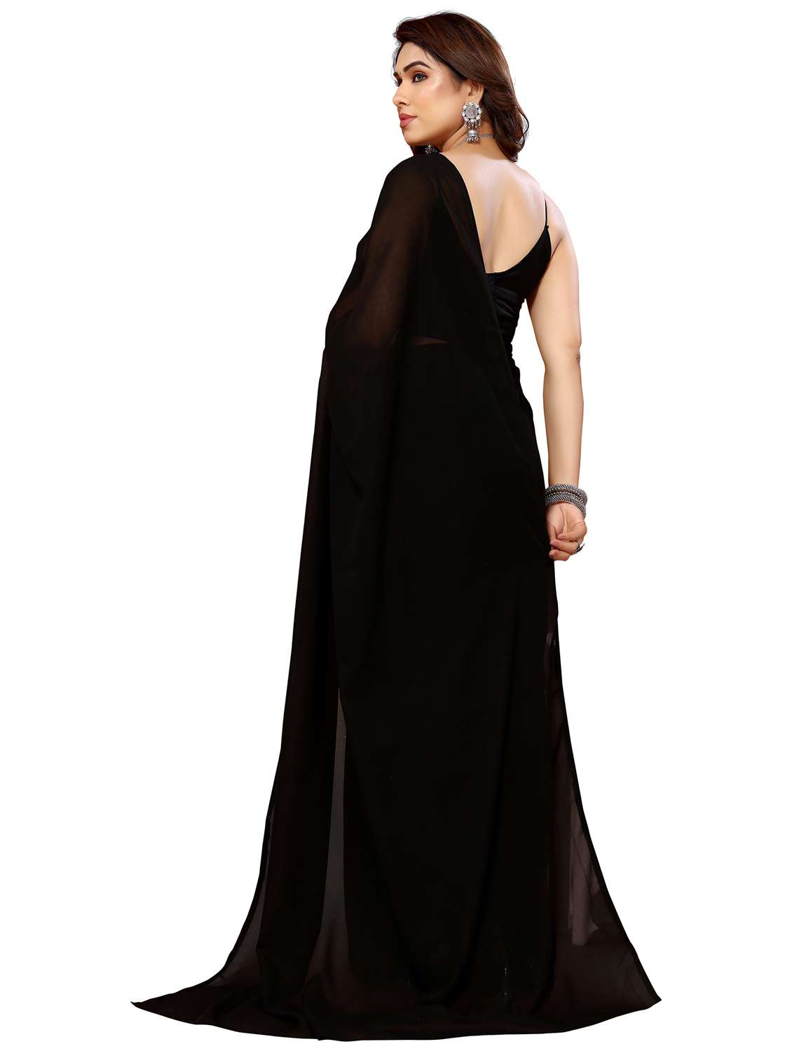 women solid plain saree with blouse - 22048253 -  Standard Image - 3