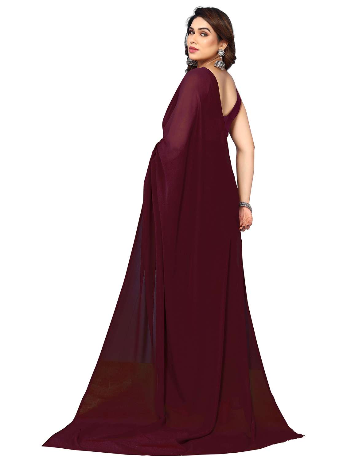 women solid plain saree with blouse - 22048254 -  Standard Image - 3