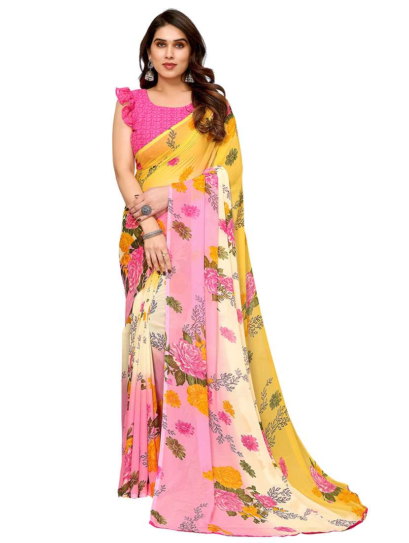 women printed casual wear saree with blouse