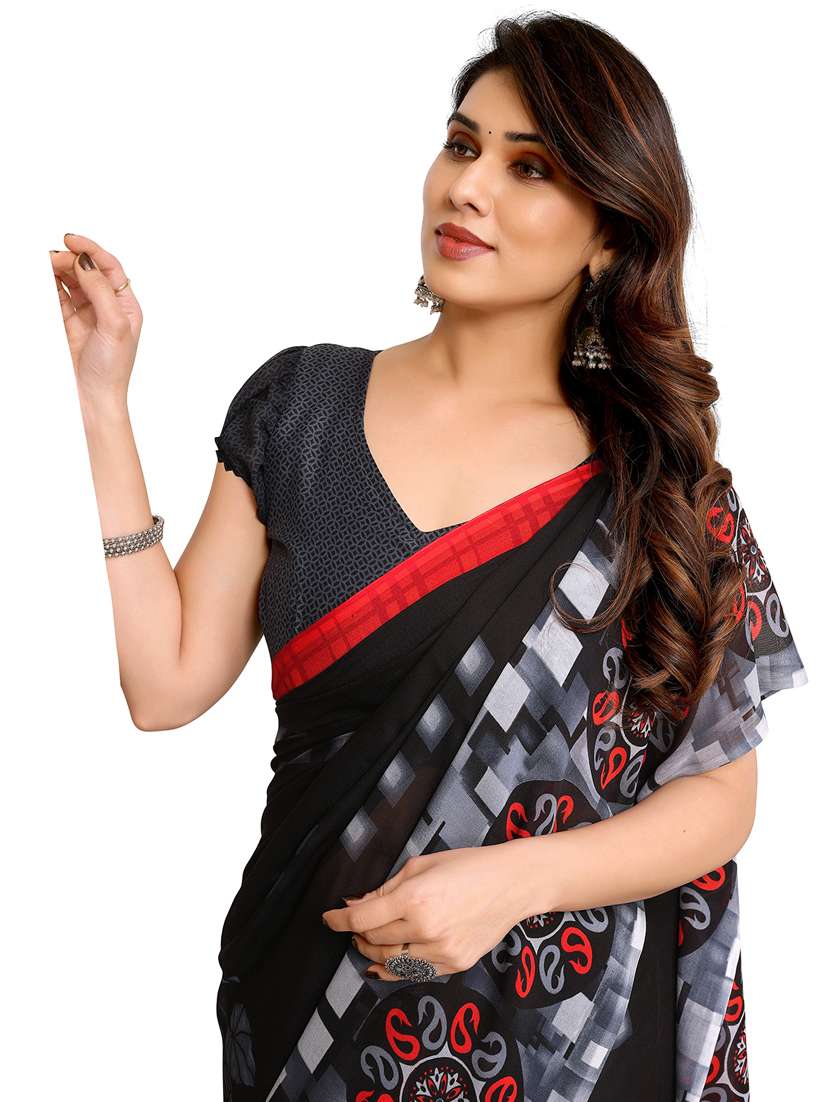 women printed casual wear saree with blouse - 22048291 -  Standard Image - 5
