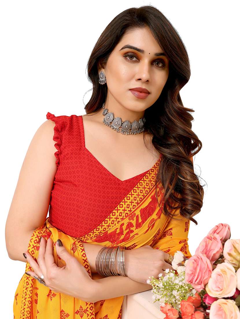 women printed casual wear saree with blouse - 22048295 -  Standard Image - 5