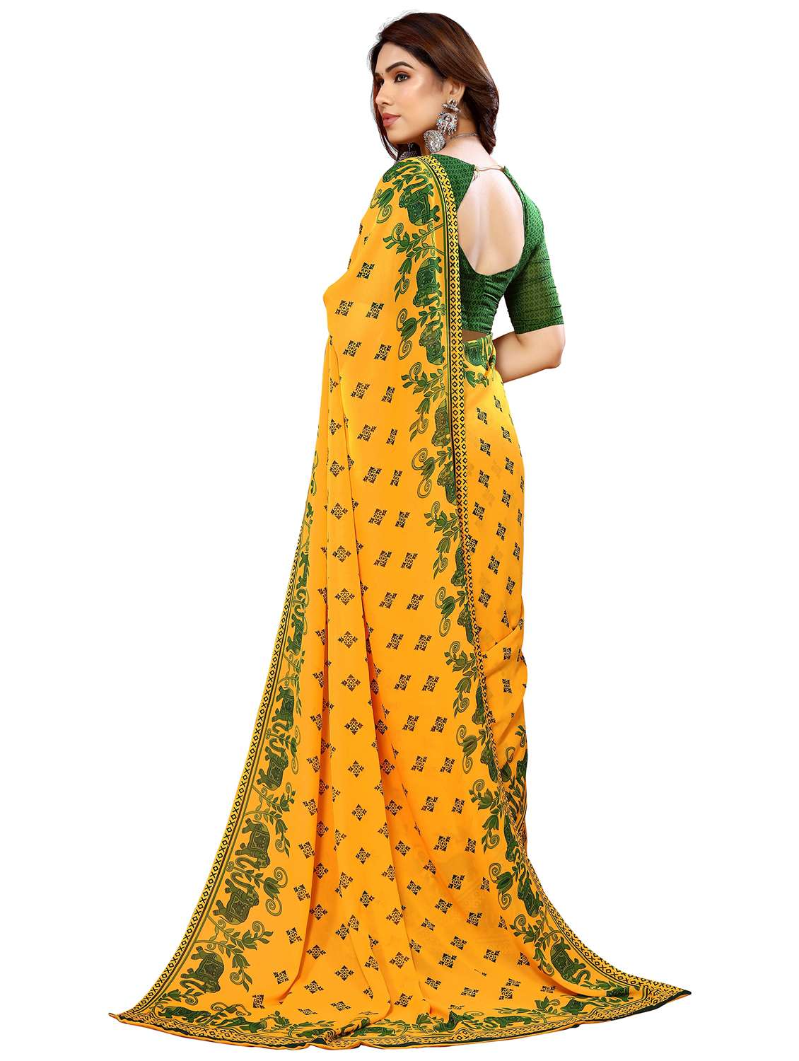 women printed casual wear saree with blouse - 22048296 -  Standard Image - 3