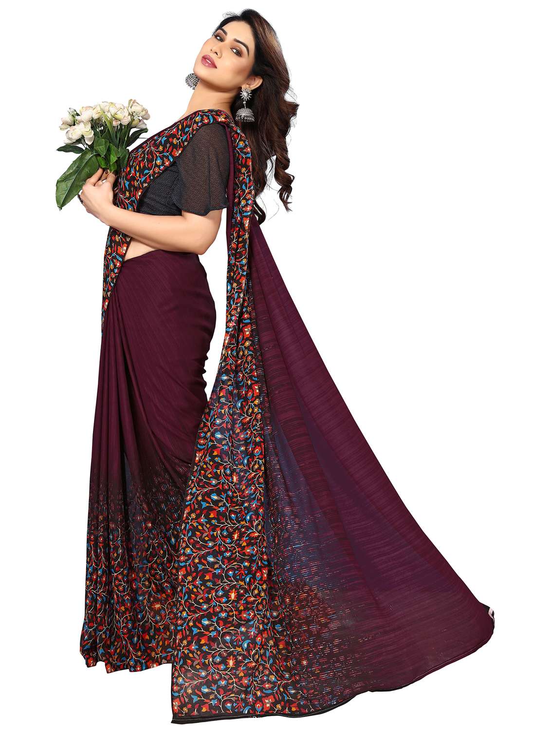 women printed casual wear saree with blouse - 22048305 -  Standard Image - 3