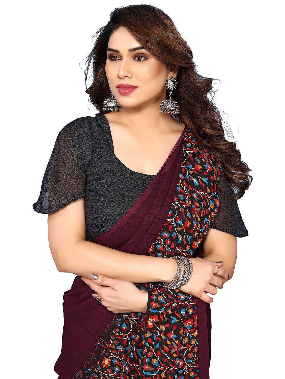 women printed casual wear saree with blouse - 22048305 -  Standard Image - 5