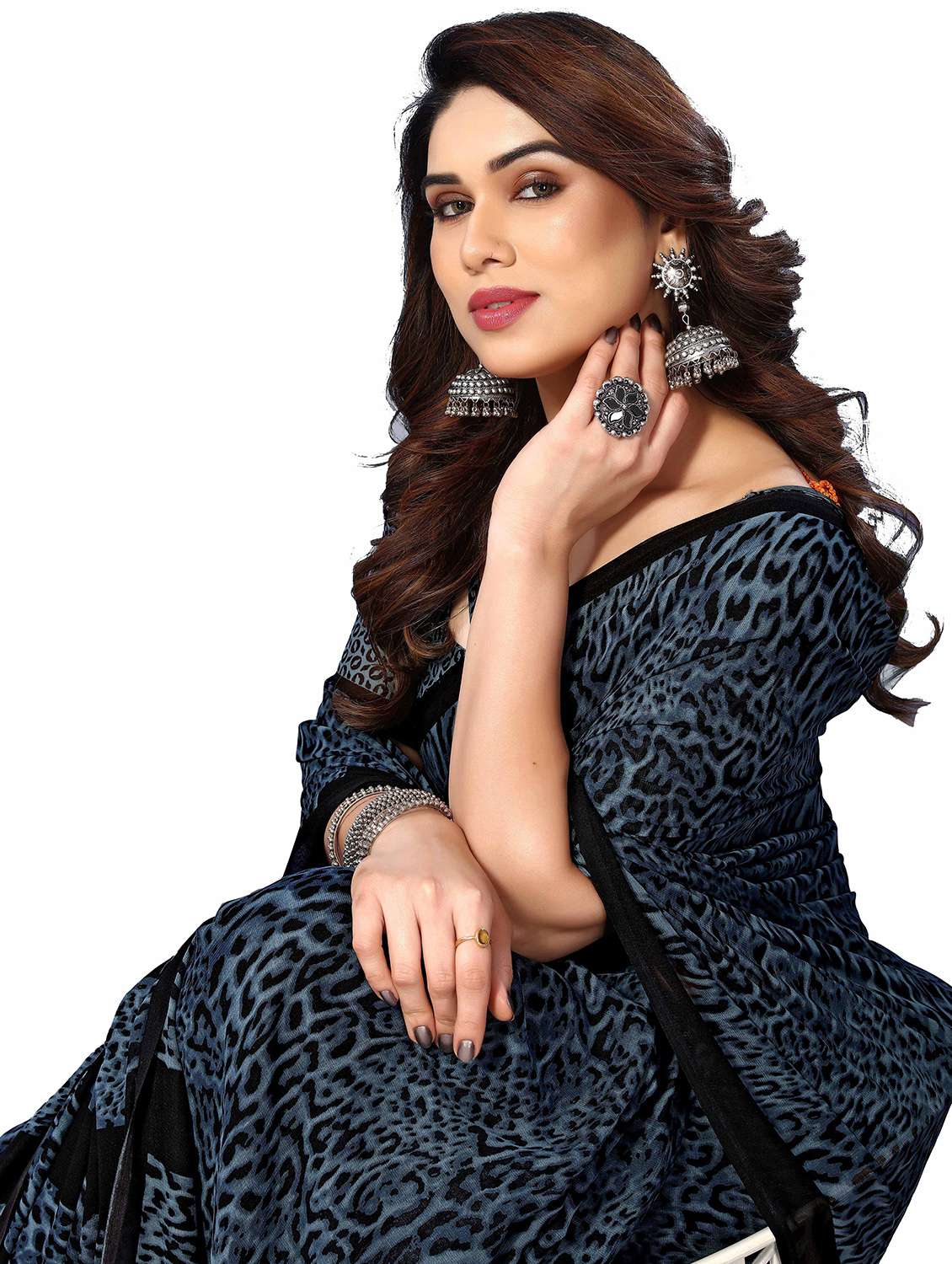 women printed casual wear saree with blouse - 22048307 -  Standard Image - 5