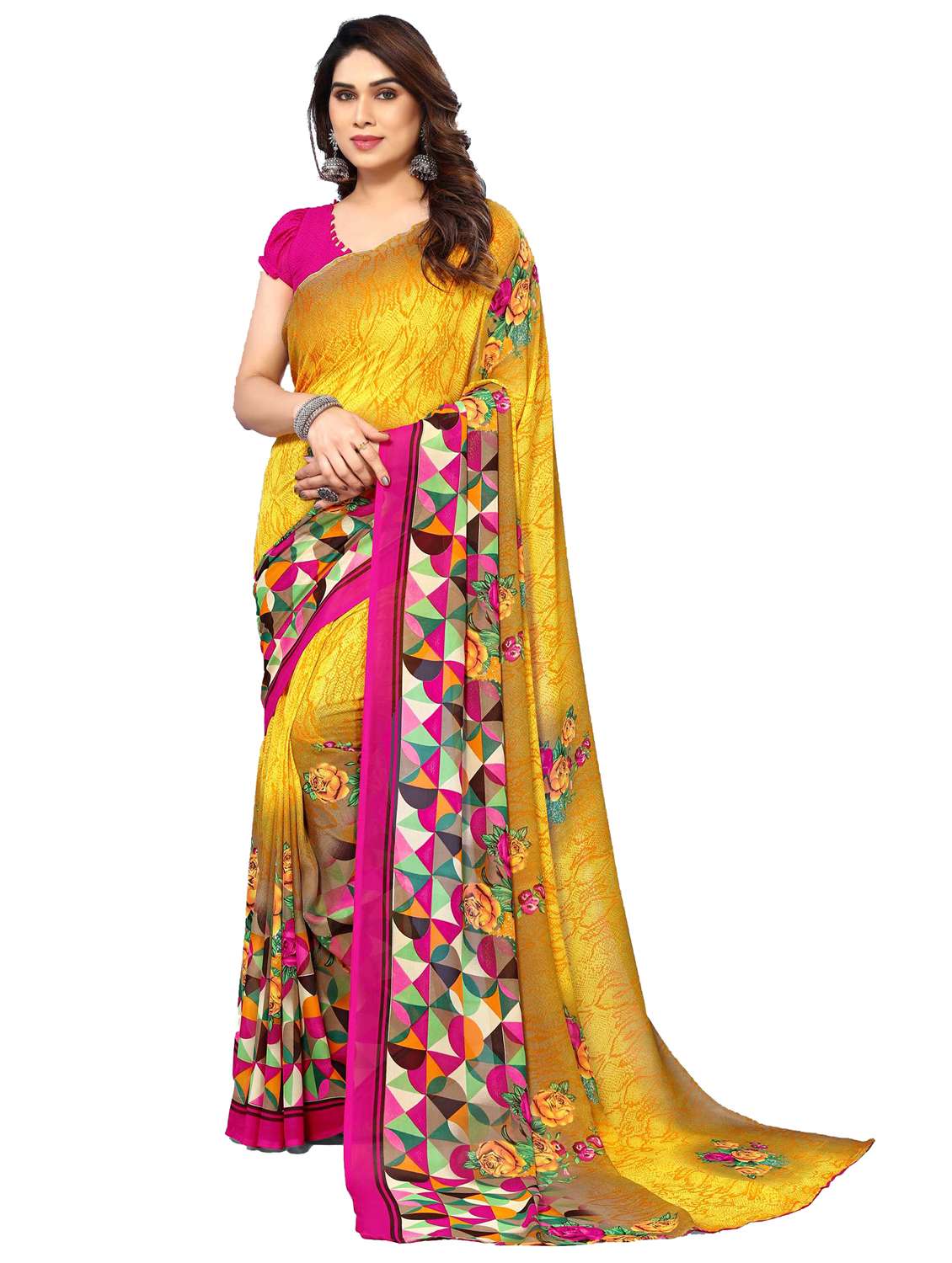 women printed casual wear saree with blouse