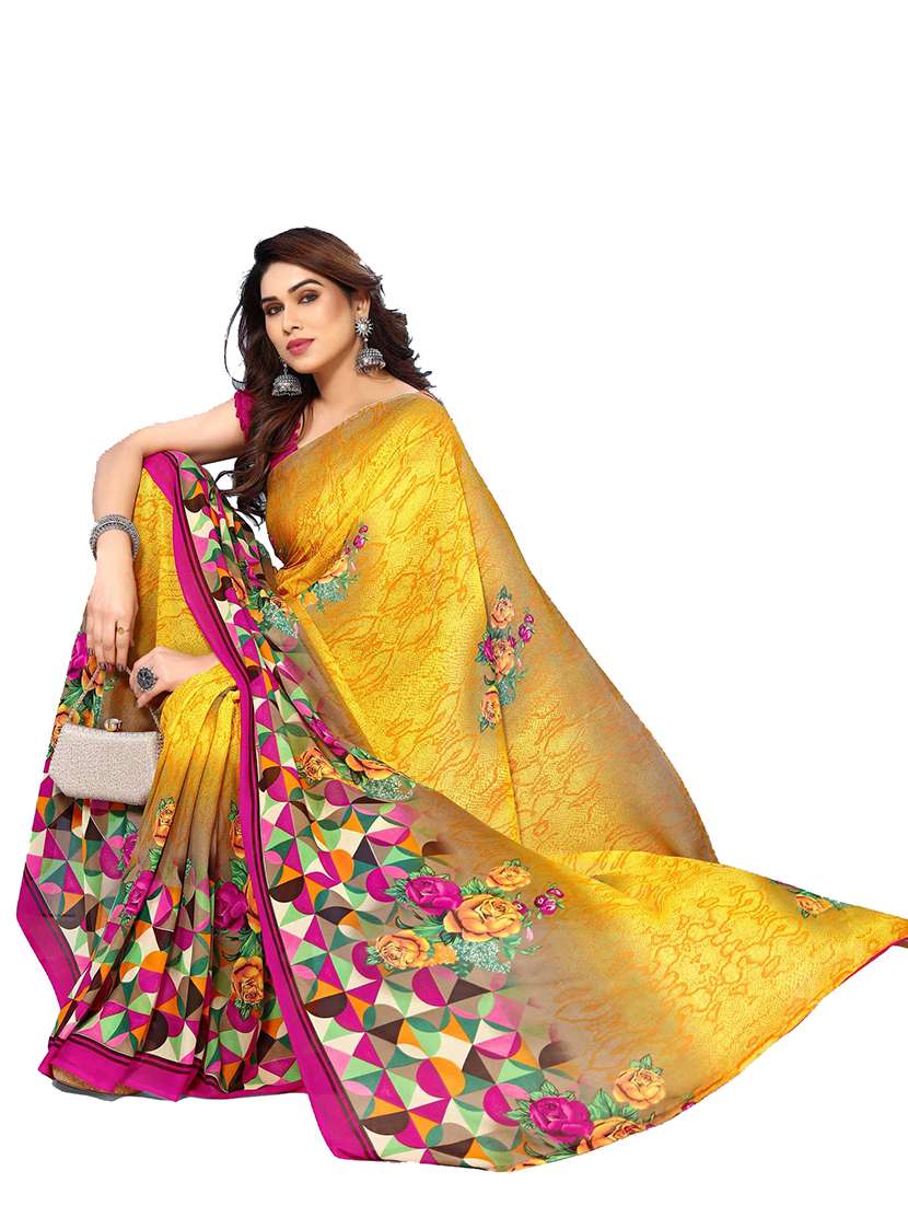 women printed casual wear saree with blouse - 22048309 -  Standard Image - 3