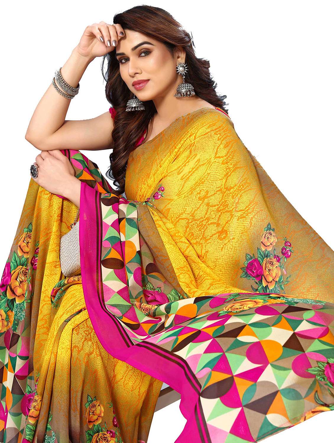 women printed casual wear saree with blouse - 22048309 -  Standard Image - 5
