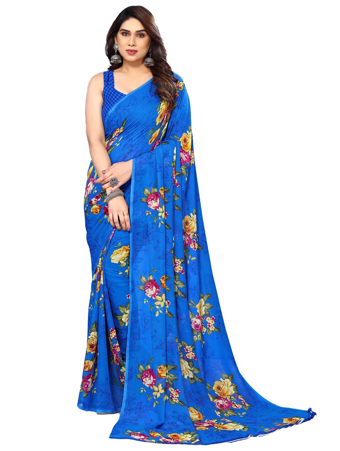 women printed casual wear saree with blouse