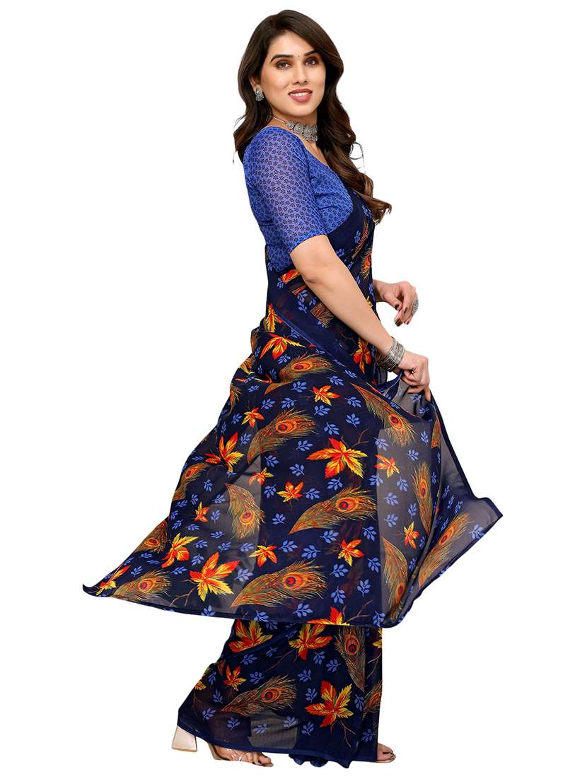 women printed casual wear saree with blouse - 22048311 -  Standard Image - 3