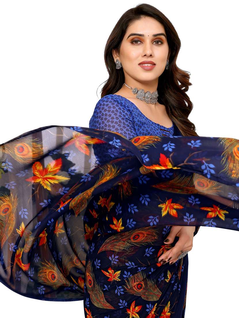 women printed casual wear saree with blouse - 22048311 -  Standard Image - 5