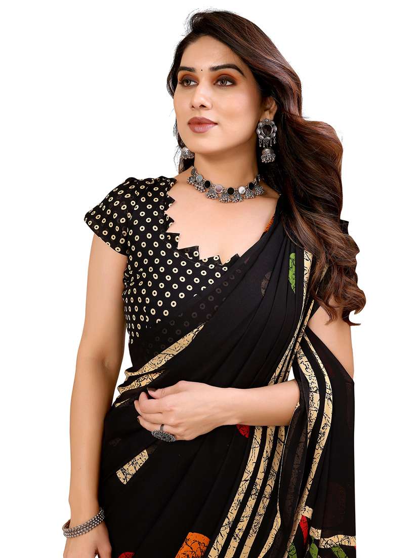 women printed casual wear saree with blouse - 22048313 -  Standard Image - 5