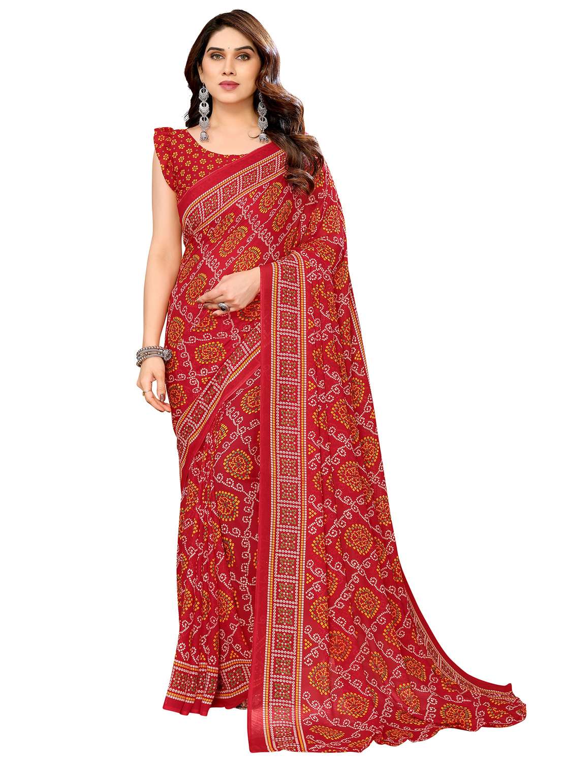 women printed casual wear saree with blouse