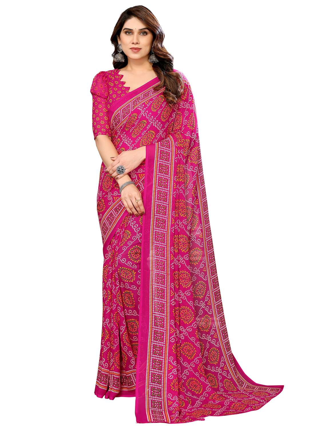 women printed casual wear saree with blouse