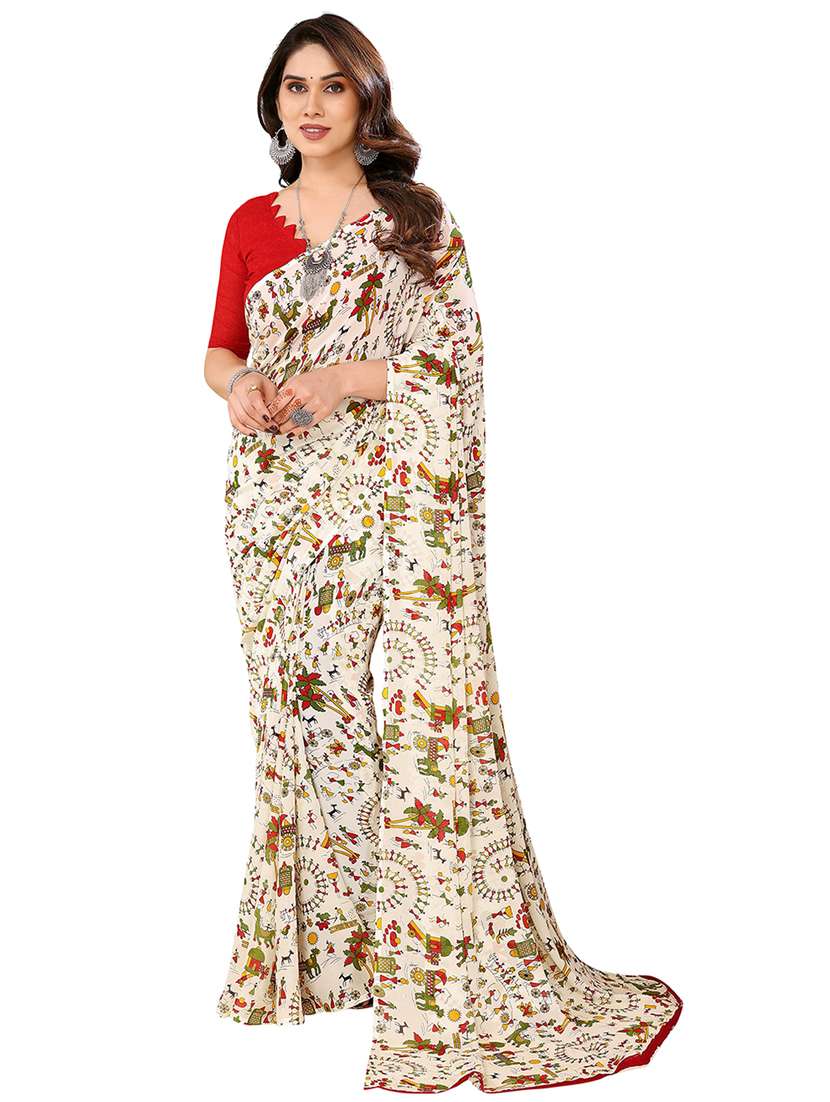 women printed casual wear saree with blouse