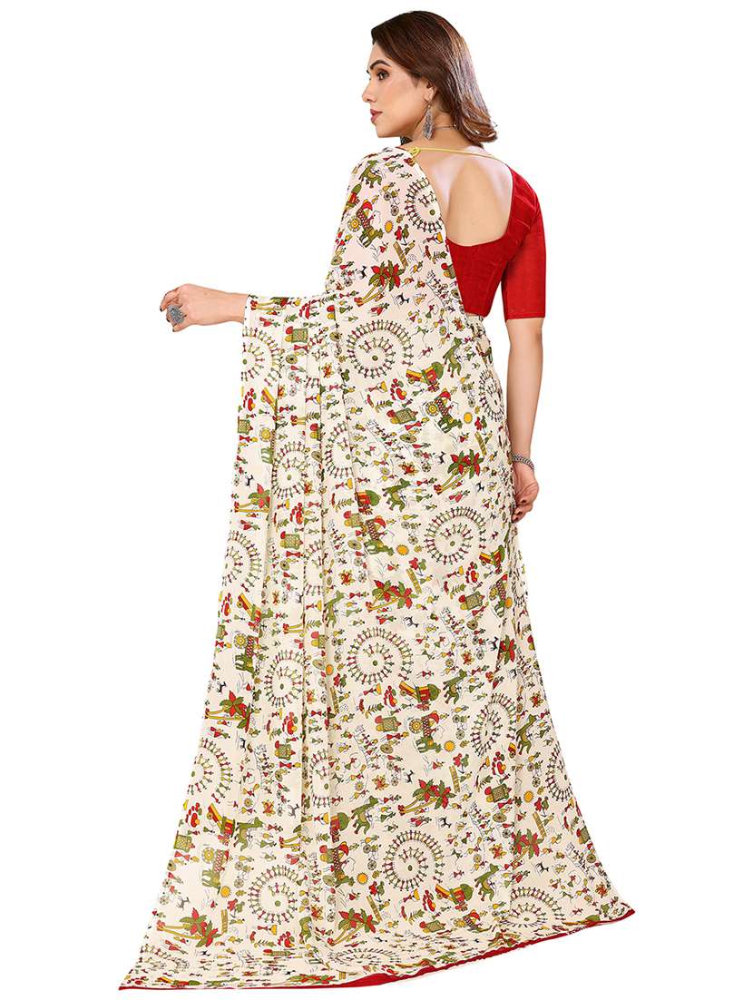 women printed casual wear saree with blouse - 22048350 -  Standard Image - 3