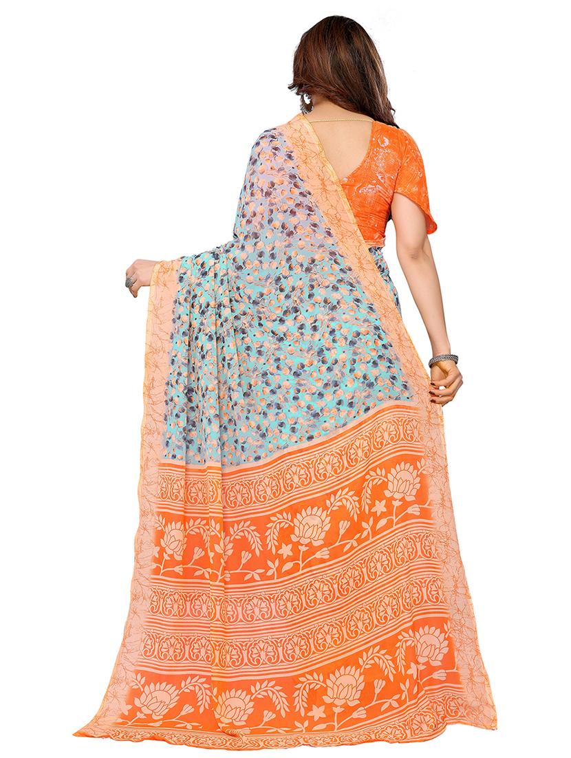 orange georgette printed saree with blouse - 22048363 - Standard Image - 3