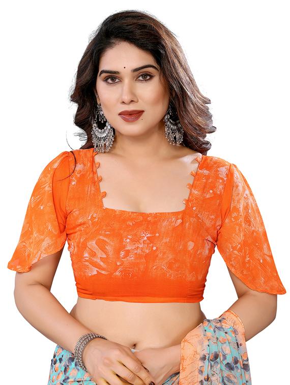 orange georgette printed saree with blouse - 22048363 - Standard Image - 5