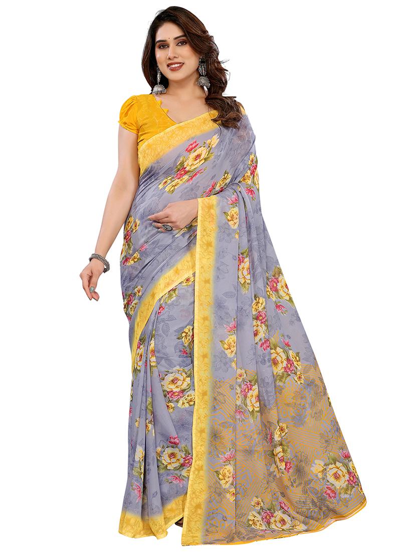 grey georgette printed saree with blouse - 22048391 - Zoom Image - 0