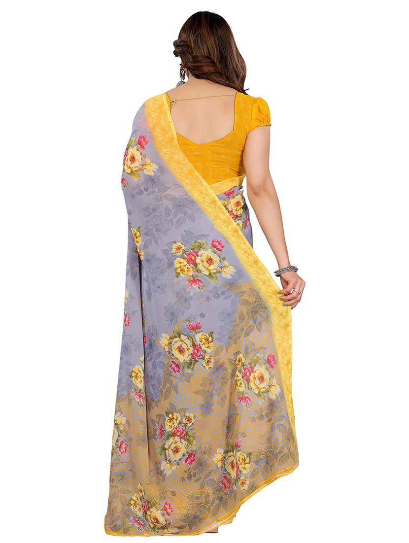 grey georgette printed saree with blouse - 22048391 - Standard Image - 3
