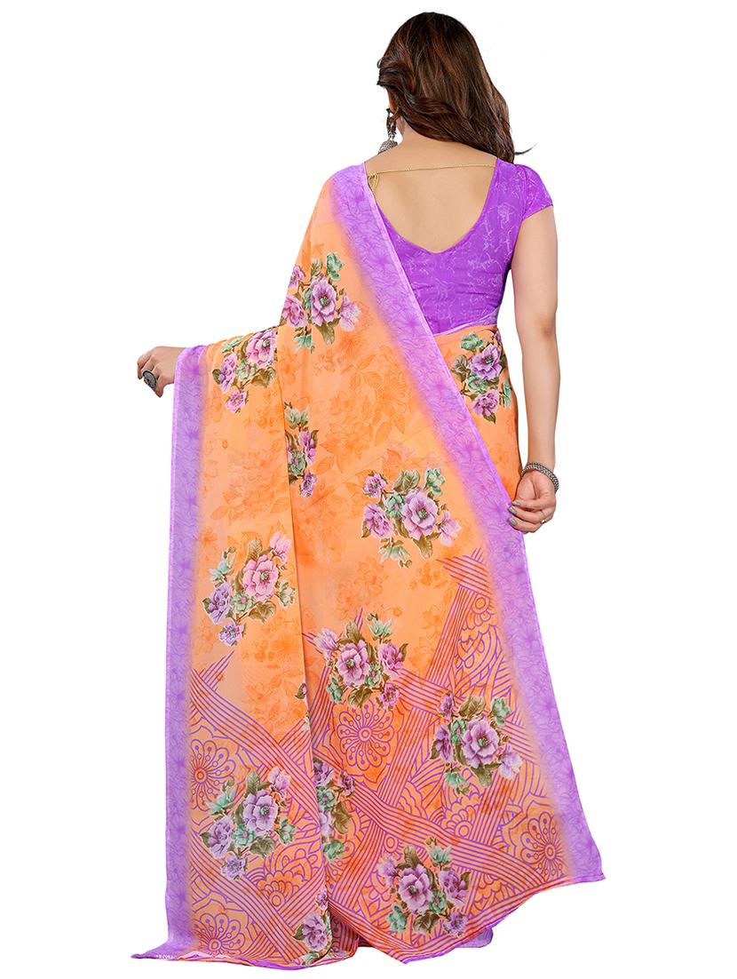 orange georgette printed saree with blouse - 22048394 - Standard Image - 3