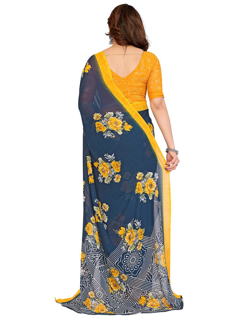 turquoise georgette printed saree with blouse - 22048398 - Standard Image - 3