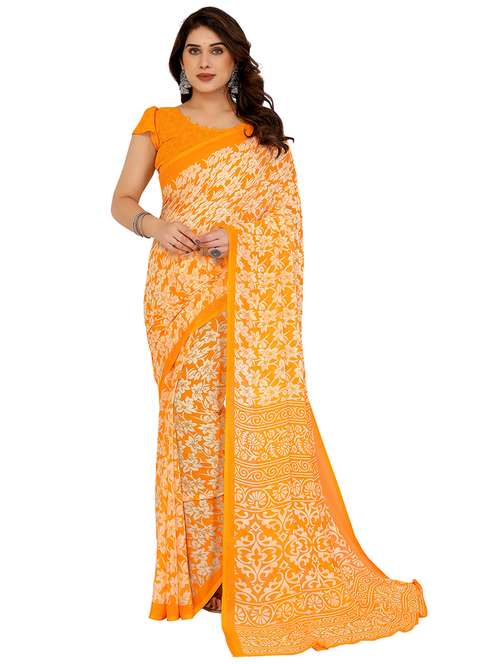 yellow georgette printed saree with blouse - 22048400 - Standard Image - 0