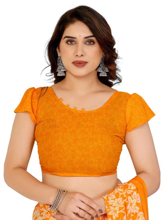 yellow georgette printed saree with blouse - 22048400 - Standard Image - 5