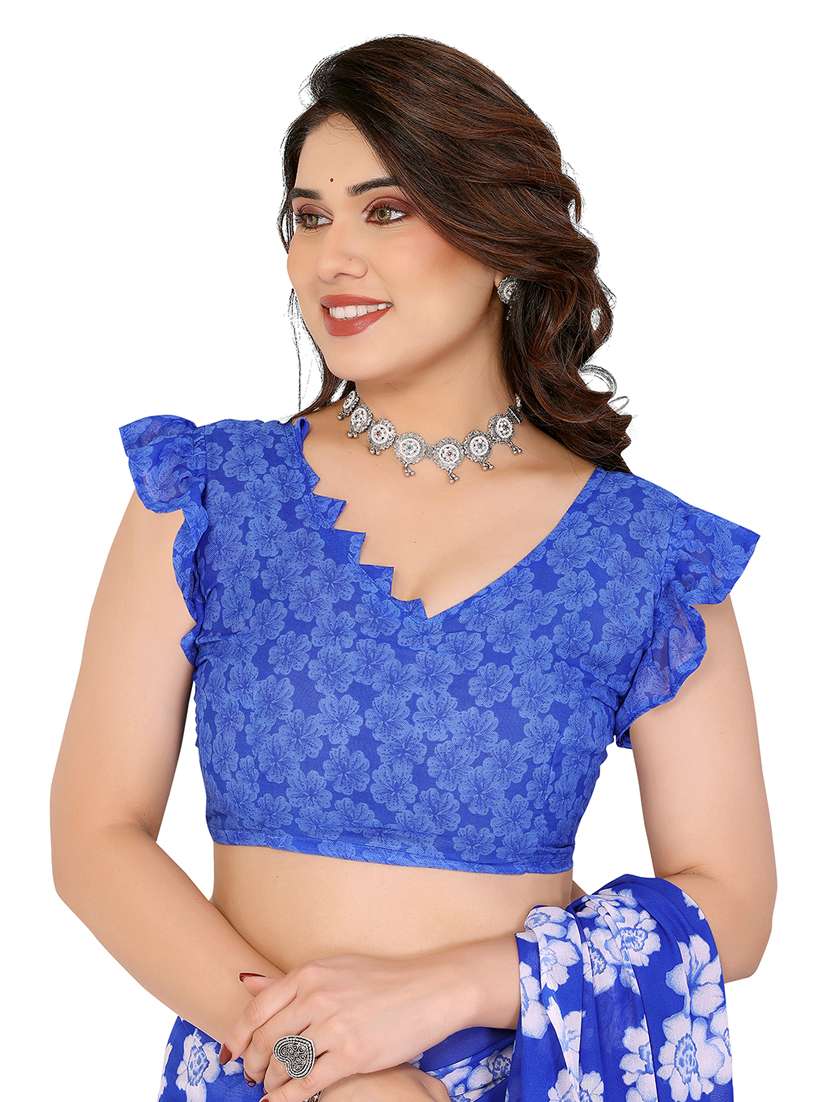 blue georgette printed saree with blouse - 22048451 - Standard Image - 5