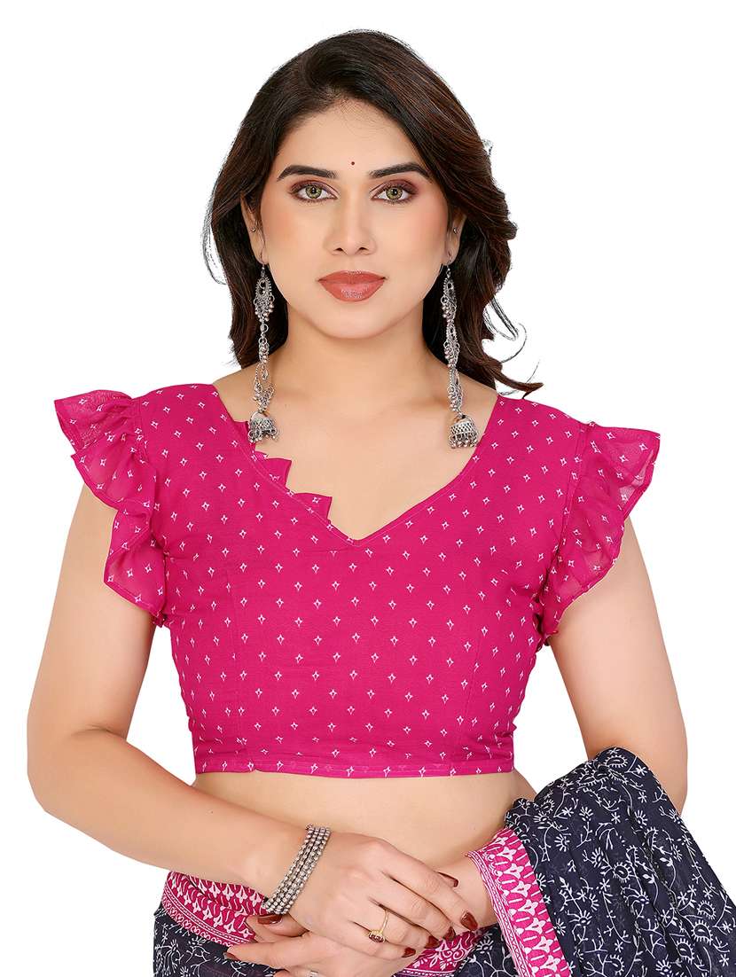 women printed casual wear saree with blouse - 22048459 -  Standard Image - 5