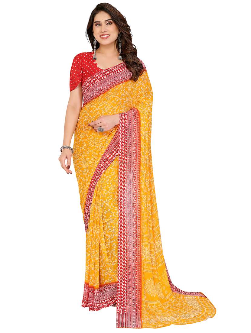 women printed casual wear saree with blouse